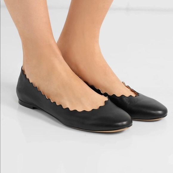 Chloe Lauren Scalloped Leather Flats